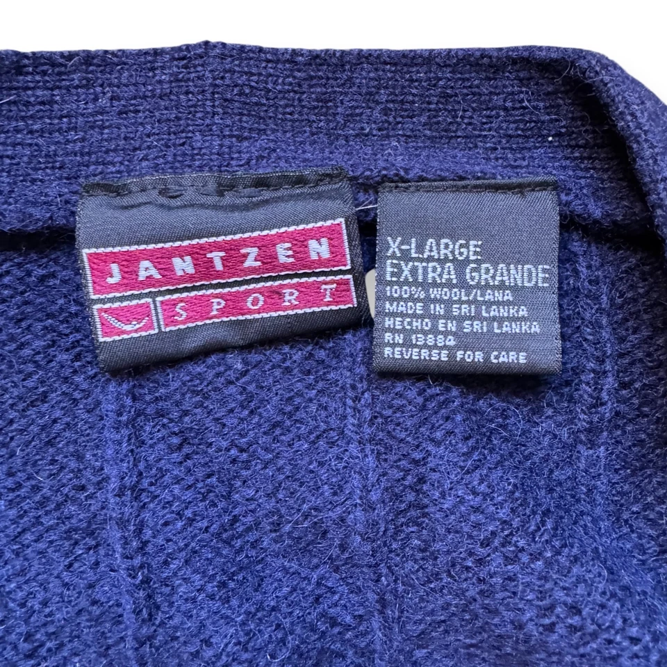 Chaleco deportivo Jantzen azul marino 100 % lana abotonada vintage para hombre abuelo suéter Foto 2 de 4