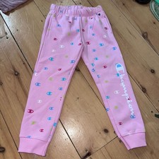 Champion Girls Heritage Fleece All Over Logo Print Jogger Sweatpants Pink Size 6