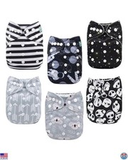 6 Pack Baby Cloth Diapers with 12 Inserts, Adjustable, Washable, Reusable