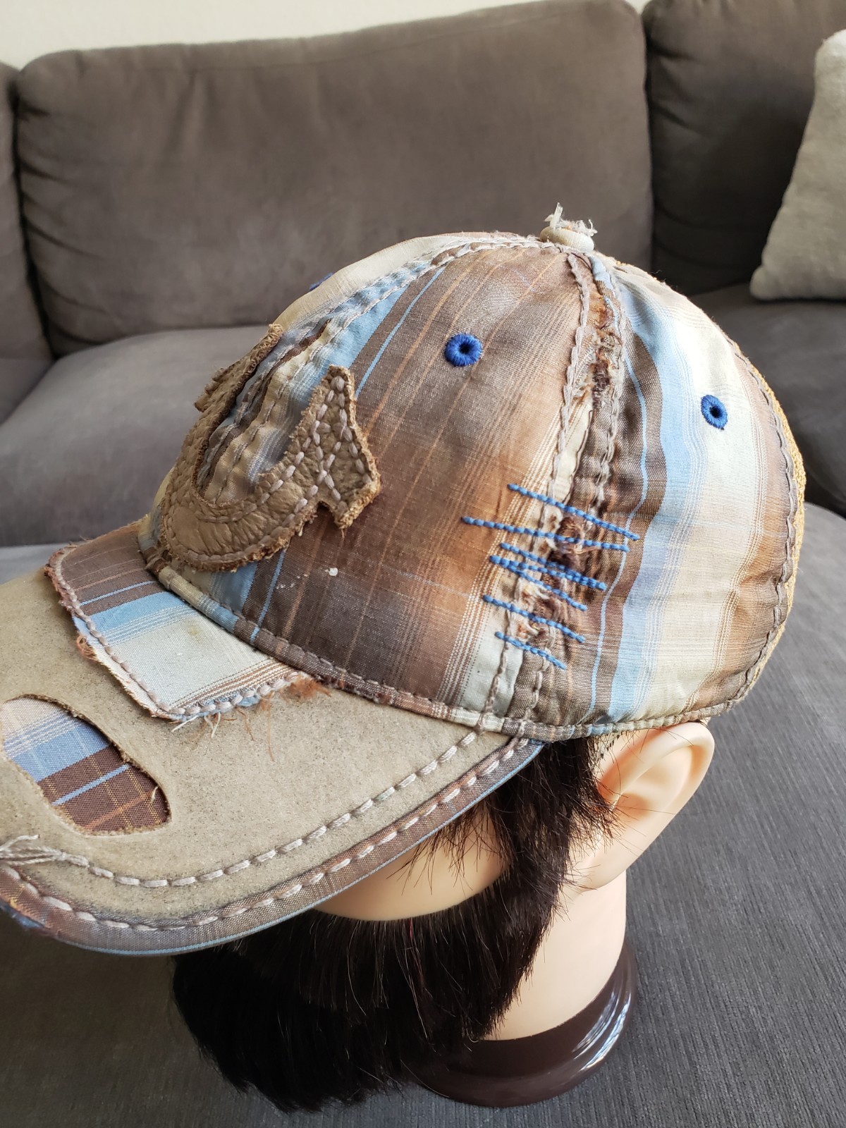 Vintage True Religion Distressed Plaid Patchwork Horseshoe Hat Classic Y2K RARE! image 5