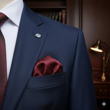 Nwot 9" X 9" Woven Pocket Square, Burgundy/Quicksilver, Geometric/Polkadot