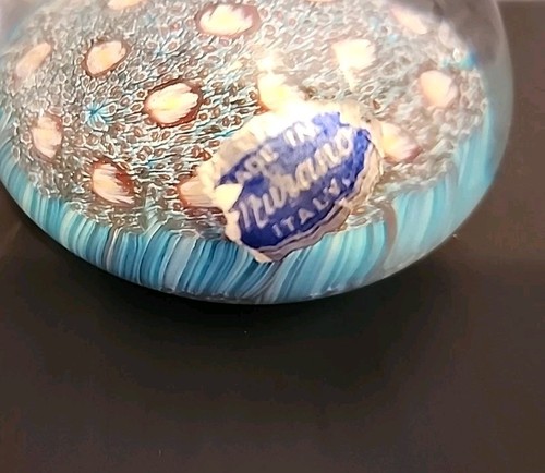 Murano Millefiori Blue With White Flowers Dome Shape Paperweight 3" - Picture 13 of 14