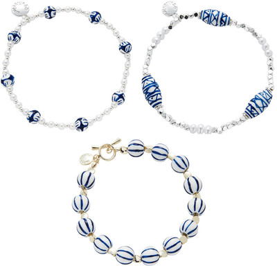 equilibrium Ceramic Bead Bracelet Silver Gold Plated Pattern Jewellery Gift