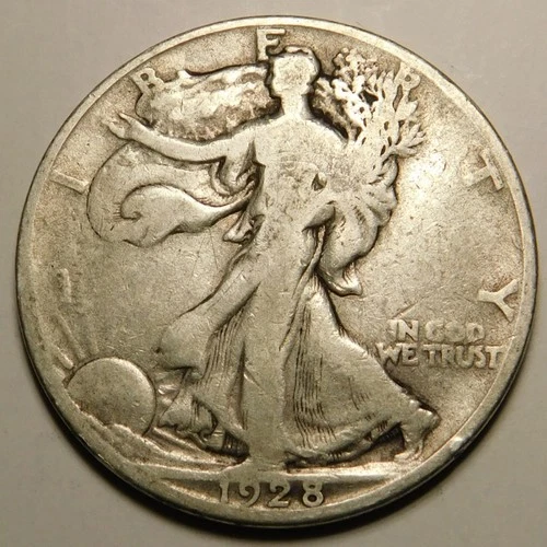 1928 S Walking Liberty Half Dollar 90% Silver VG-F   "As Pictured-Not Cleaned"