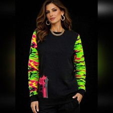 KATYA DOBRYAKOVA Black  Neon Printed Sleeve Crewneck Sweatshirt Size XS