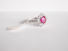 New HOT PINK TOPAZ & White TOPAZ (Size 7) RING Rhodium Plated LAB CREATED