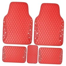 Bling Leather Car Mats Shining Front And Rear 5PCS Red Leather Diamond
