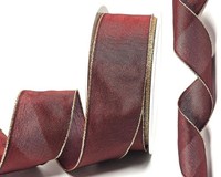 0,32€/M) Schleifenband 25M X 40Mm Weinrot - Gold Mit Draht Dekoband Geschenkband