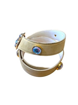 Vintage Escada Suede Belt Iridescent Glass Accents Gold-Tone  display picture 2