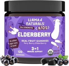 Llama Naturals Elderberry Gummies for Kids, Vegan, 120 Count (Pack of 1) 