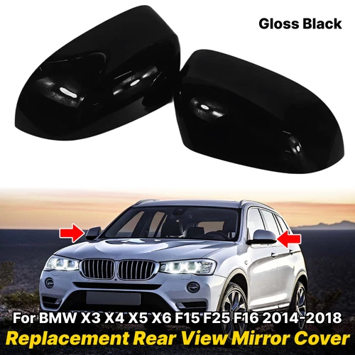 For BMW X5 F15 X6 F16 2014-2018 2x Clip-On Black Wing Side Mirror Cap Covers