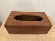 Vintage Solid Wood Tissue Box Cover Button Caps Rustic Mission Style 11x6x4.25”