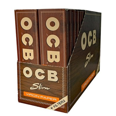 OCB Unbleached Virgin Slim Paper + Tips 32 Blättchen + 32 Tips = 1 Box