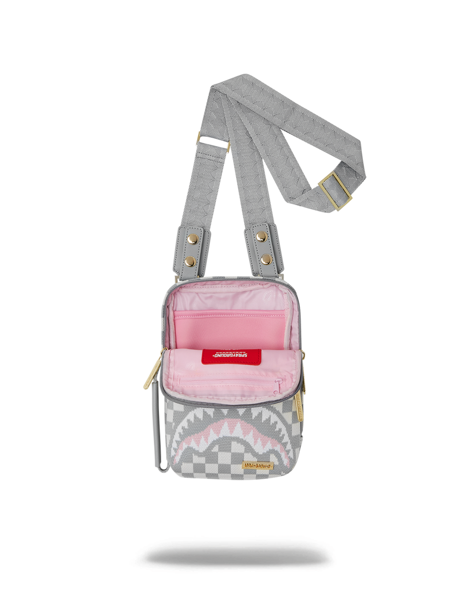 Sprayground KNIT SHARKS IN PARIS IN CREAM OG SLING MESSENGER BAG B