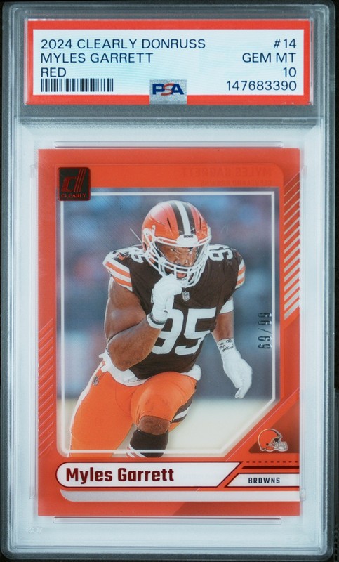 147683390 Myles Garrett 2024 Panini Clearly Donruss #14 Red /99 PSA 10