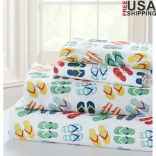 Microfiber 4-Piece King Size Sheet Set Lightweight Deep Pocket Flip Flops Design