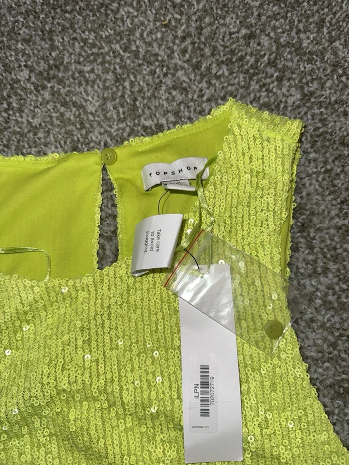 Minivestido de mujer Topshop Racer lentejuelas talla 12 en color lima Foto 2 de 4