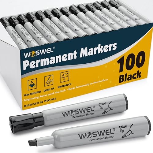 100 Pack Permanent Markers Bulk, Chisel Tip, Black, Jumbo Thick 100 Chisel Tip