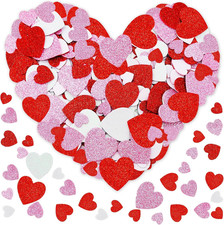 300 Pieces Valentine'S Day Red Pink White Glitter Heart Foam Stickers - Assorted