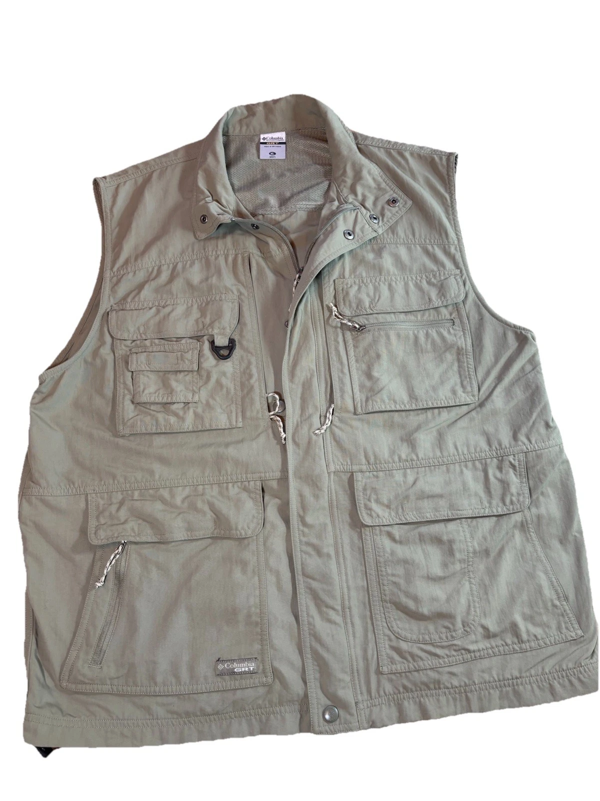 Columbia GRT Men’s Fishing Vest Omni Dry Khaki Green Pockets Size XL Outdoors