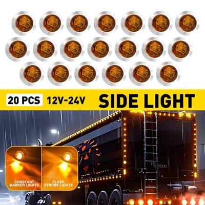20X 3/4'' LED Side Marker Light Truck Trailer Round Amber Bullet Clearance Lamp R
