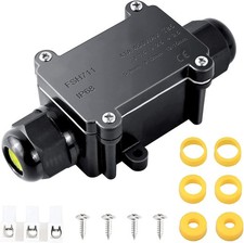 Elezenioc IP68 Waterproof Junction Box 2-Way Outdoor Cable Connector Black