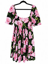 Dolce & Gabbana Pink Peony Floral Cotton Babydoll Dress IT44