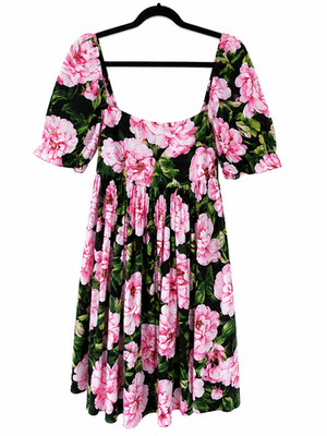 Dolce & Gabbana Pink Peony Floral Cotton Babydoll Dress IT44
