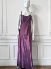 Charlotte Halton Vintage 90s Purple Satin Long Maxi Slip Dress Evening Occasion