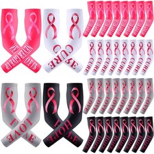 20 Pairs Breast Cancer Awareness Compression Arm Sleeves Pink Ribbon Cooling ...