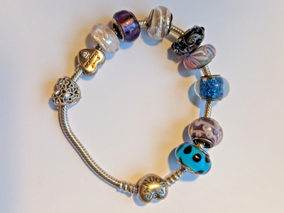 Pandora 925 Silber Bettelarmband Herzverschluss Enkelin 10 Charms Vintage