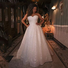 Luxury Glitter Tulle Wedding Dress Plus Size Sweetheart Sleeveless Bride Gowns