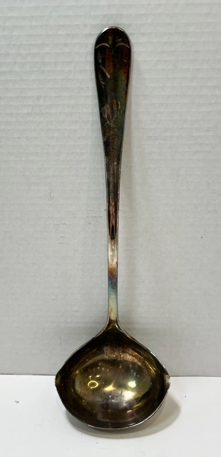 Vintage Large 13” Leonard Italy Silver Plated Serving Ladle Patina Double Pour