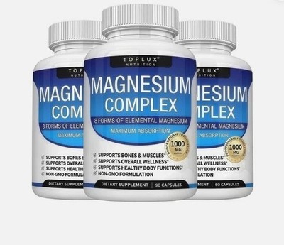 3Pack Toplux Nutrition Magnesium Complex 1000mg Supports 8 Elemental Magnesium++