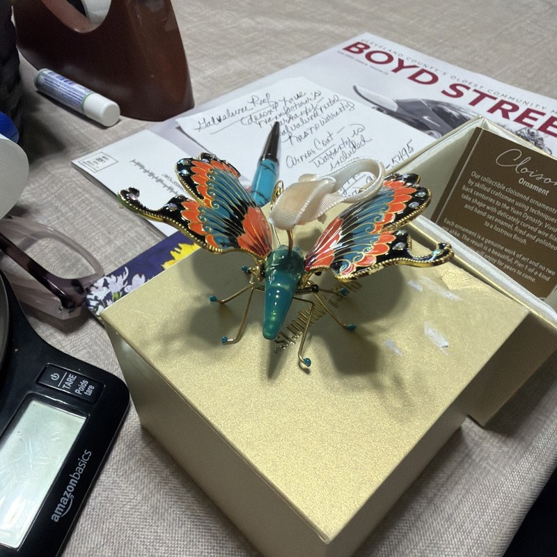Pier 1 Imports Cloisonne Butterfly with Bouncy Wings Multi Colored w Rhinestones