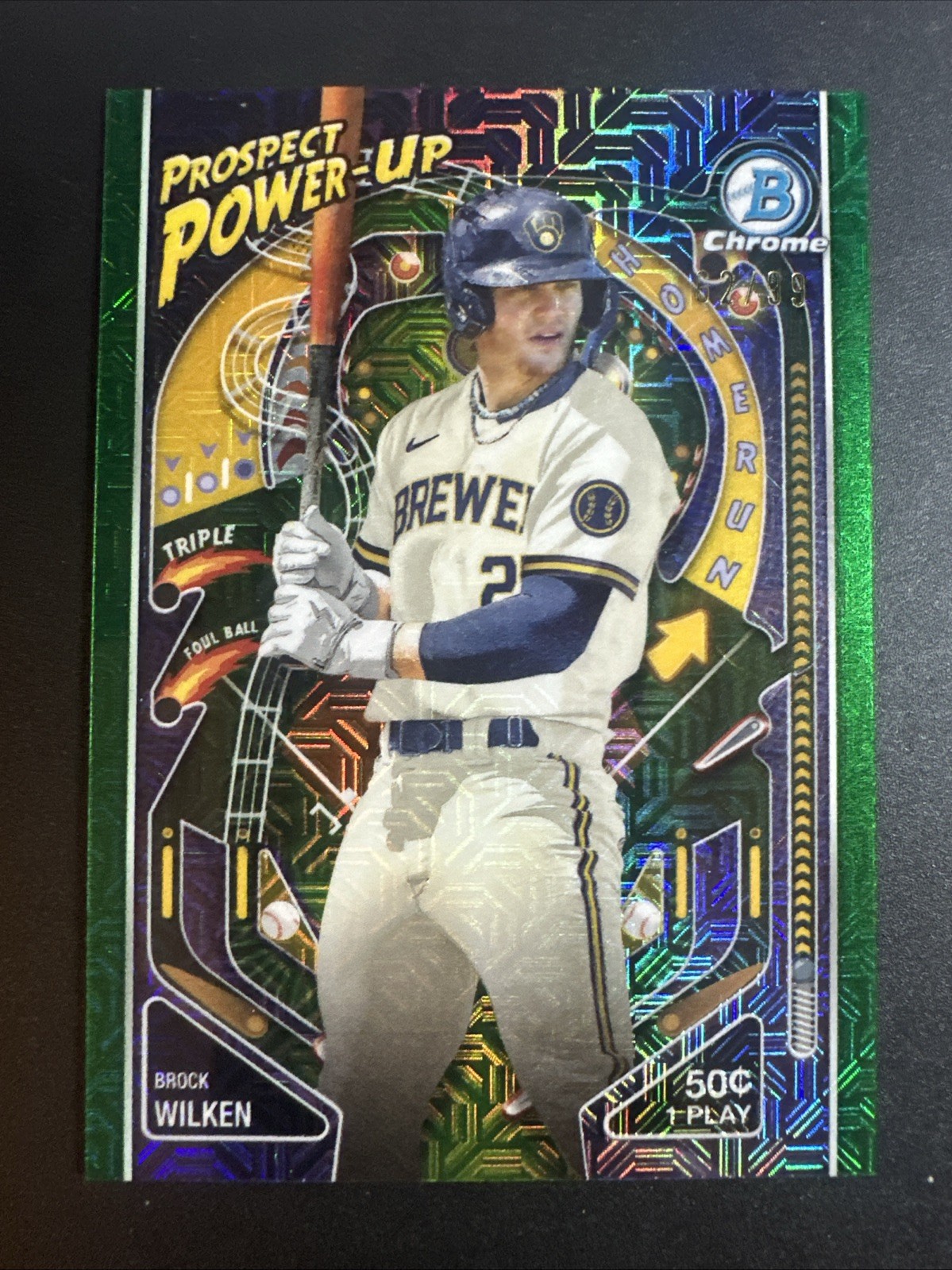 2024 Bowman Baseball Brock Wilken Prospect Power-Up Green Mojo /99 #PP-7 Brewers