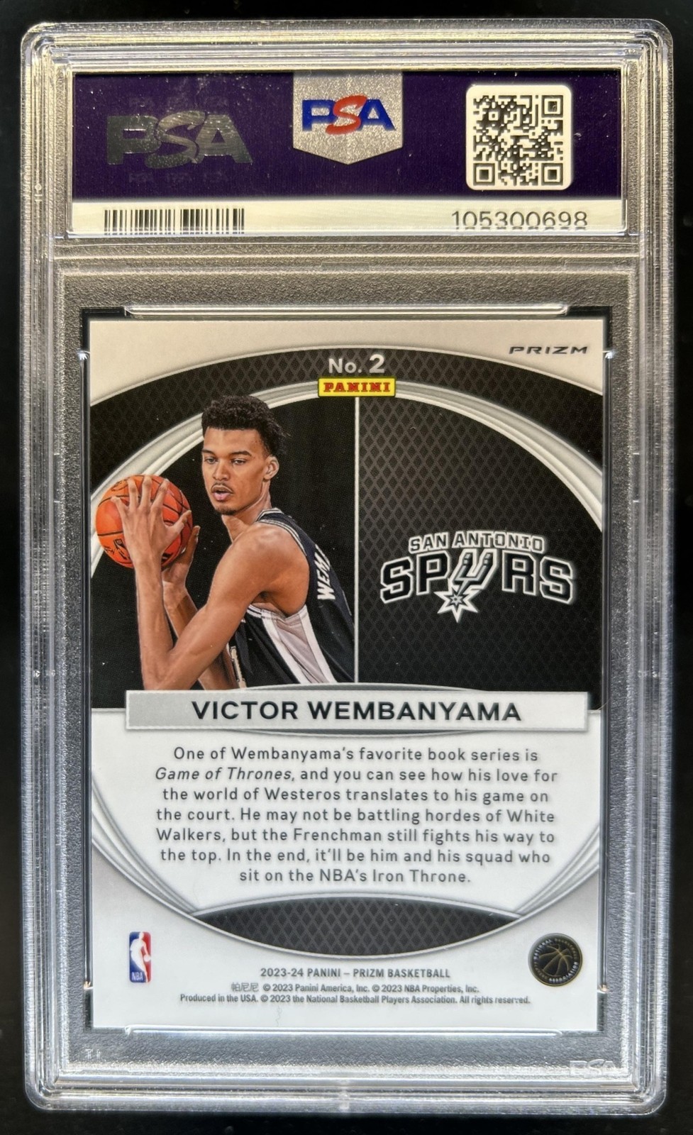 2023-24 Panini Prizm Victor Wembanyama Global Reach Prizm Silver RC #2 PSA 9 view 2