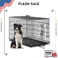 NEW 48" Folding Metal Wire Dog Crate Double Door Divider Tray Black Cage