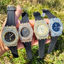 MEN'S ICED WATCH SILICONE BAND LUXURY SIMULATED DIAMOND BLING OCTAGON BEZEL