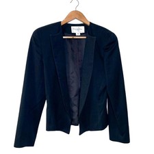 DIOR Vintage Cropped Wool Button Down Collarless Blazer Jacket Black Size 8