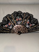 Antique 40's Hand Held Lace Fan; Hand Painted, Signed J. Loreite 11  