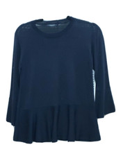 Roberto Collina Made in Italy Peplum Hem Black Wool 3/4 sleeve Sweater Sz S