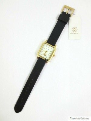 NEW Tory Burch Robinson Gold Black Leather Strap Watch TBW1504