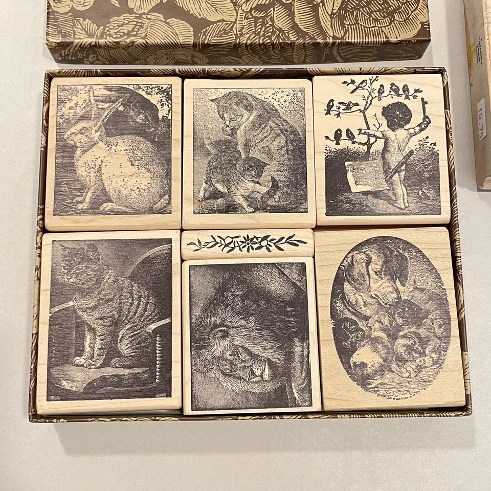 Пурпурные коллекционные резиновые деревянные марки с креплением осень лев животные кролики кошки собаки  - Изображение 2 из 4