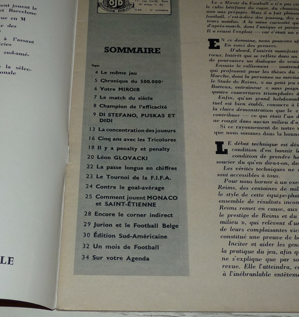 MIROIR DU FOOTBALL n° 2 ETOILES DU FOOTBALL MONDIAL 1959 KOPA