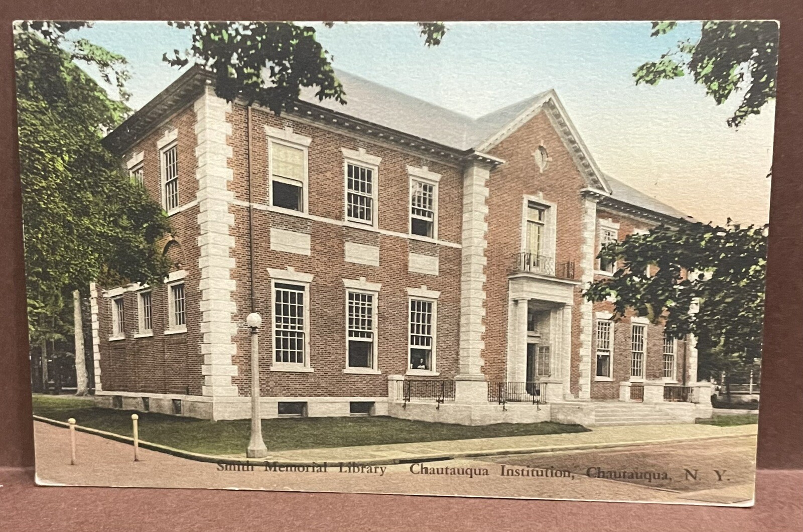handcolored POSTCARD SMITH MEMORIAL LIBRARY Chautauqua Instit
