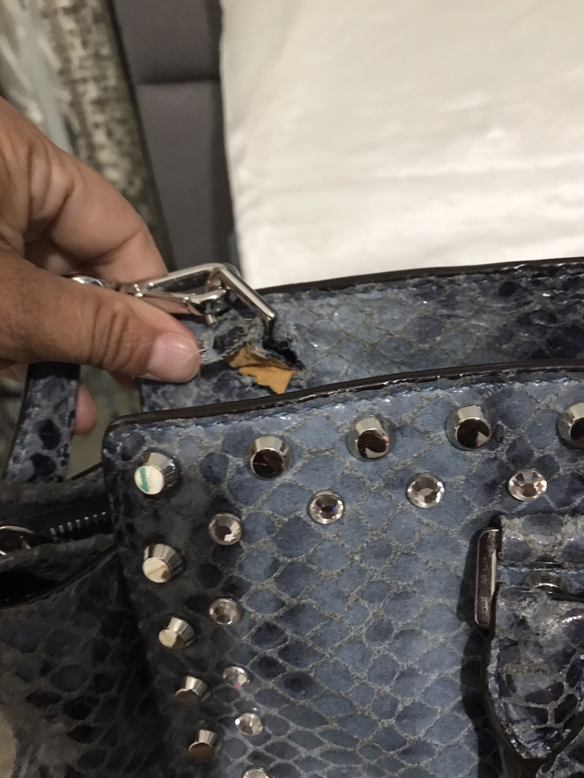 Michael Kors Selma Blue Embossed Python Satchel - image 5