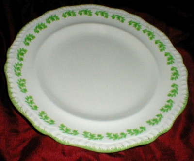 3 Salem Rococo Ware S.C.Co Embossed Rim Green Leaf Sprig Luncheon Plates THREE