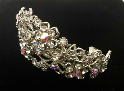 Clear Rhinestone Crystal Floral Hair Barrette Clip for Women Bridal Prom Amazon.com : Aimimier Bridal Crystal Flower Hair Clip  main image 3