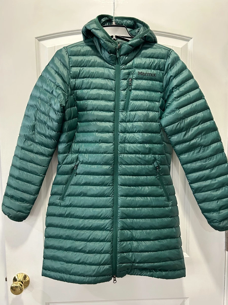Veste longue femme capuche sans plumes Marmot taille S jardin botanique vert
